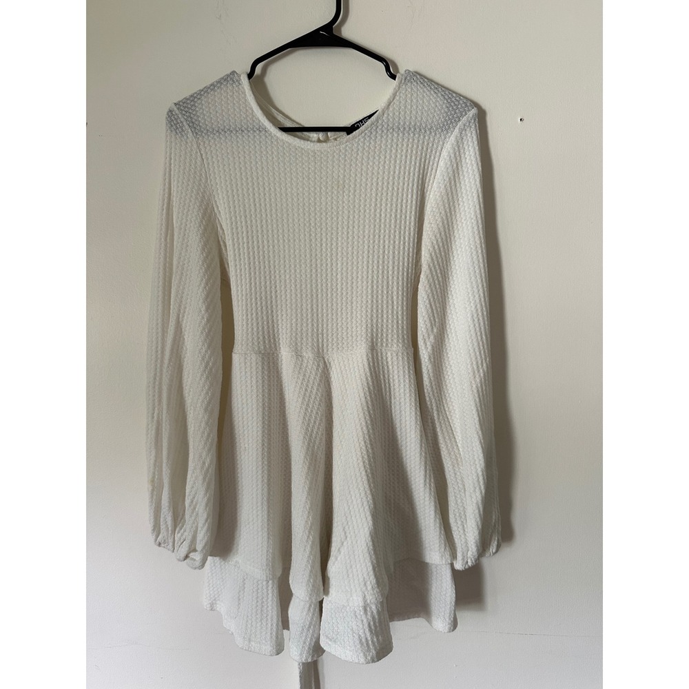 OHS Clothing White Waffle Knit Long Sleeve Open Back Romper Size M‎